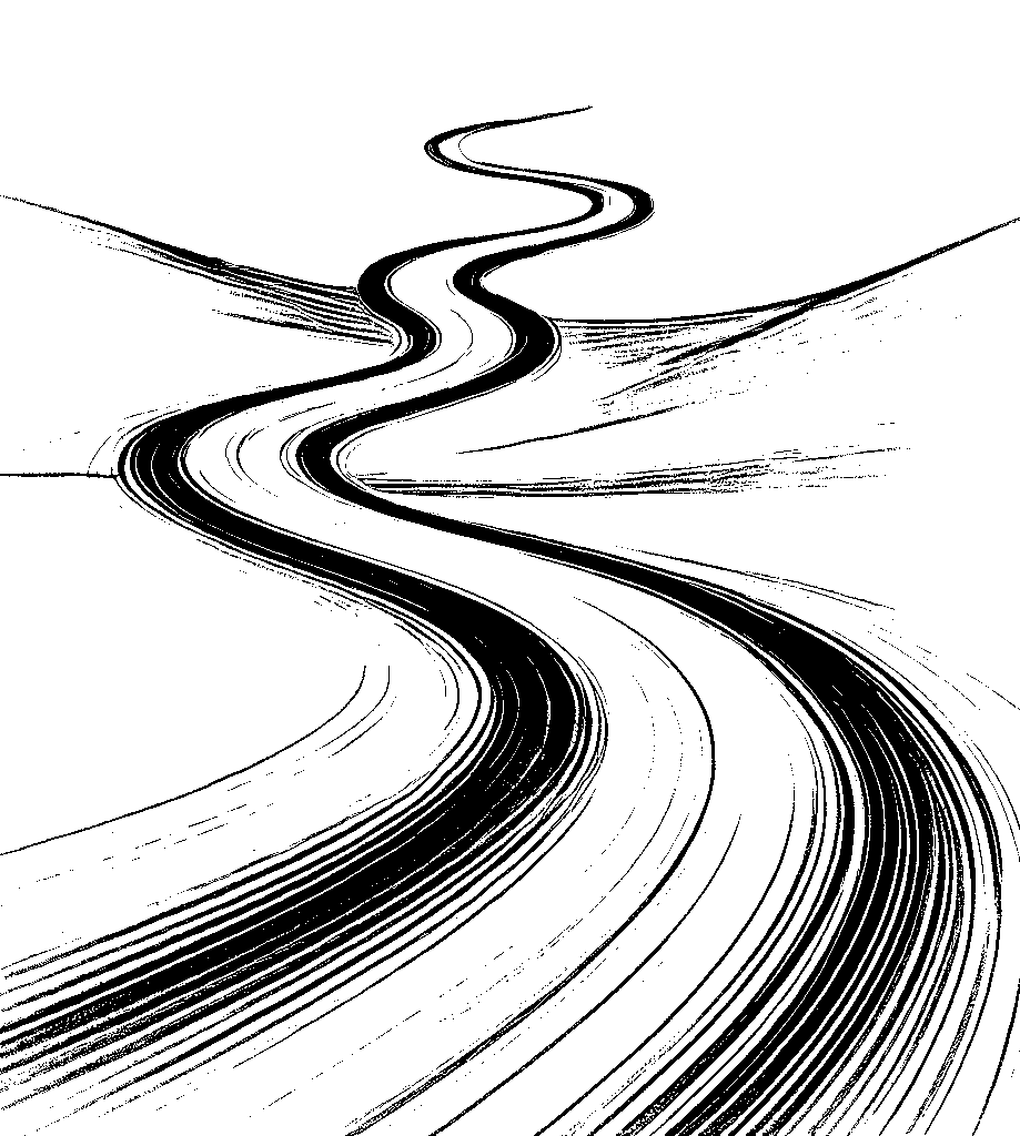 Line drawing of a winding road